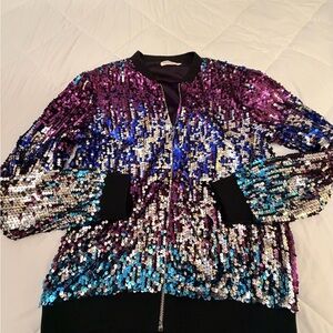Sequin Ombre Bomber Jacket - Purple Blue Silver